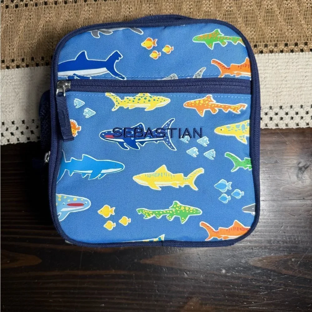 Pottery Barn Kids Sebastian Blue Shark Back Pack Lunch Box Set
